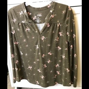 Sonoma long sleeve shirt khaki olive green with floral print